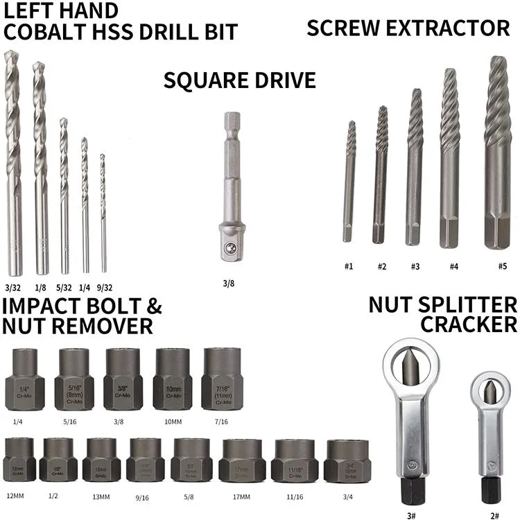 26PC Impact Bolt & Metal Nut Splitter Tool for Stripped Lug Nut Remover